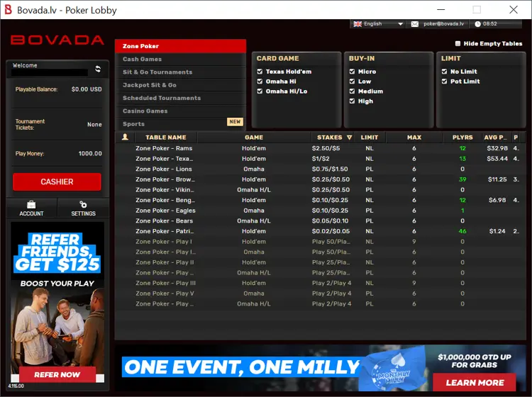 bovada poker lobby