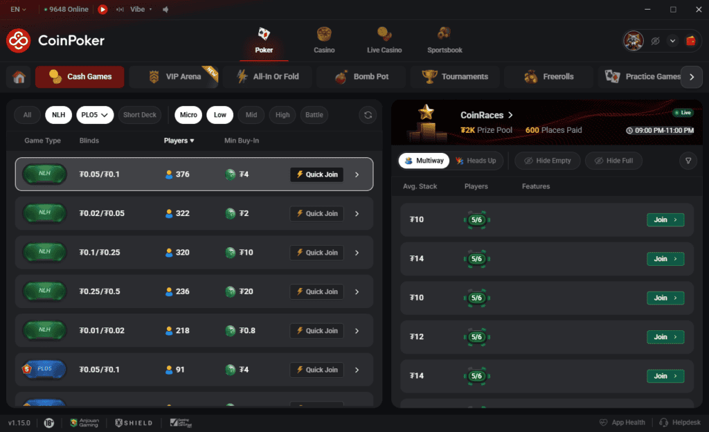 coinpoker client lobby