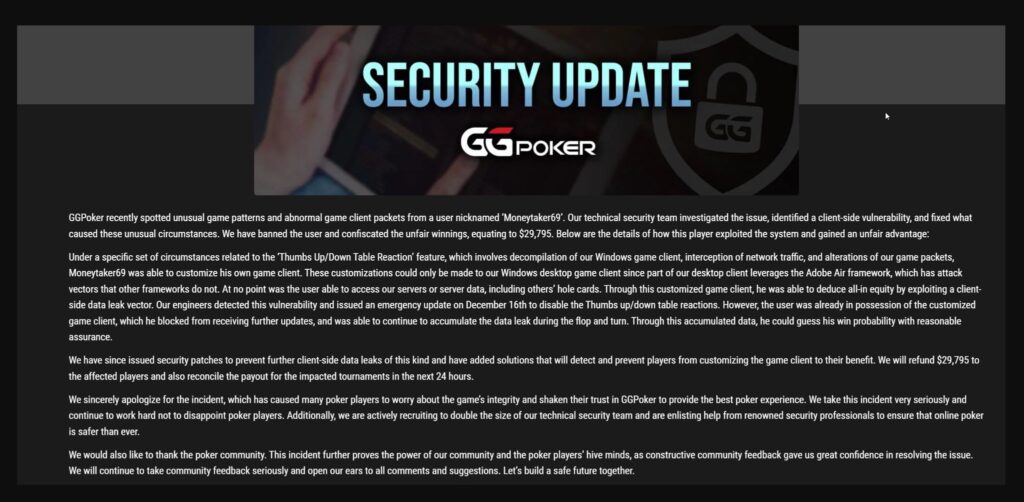 gg poker security update