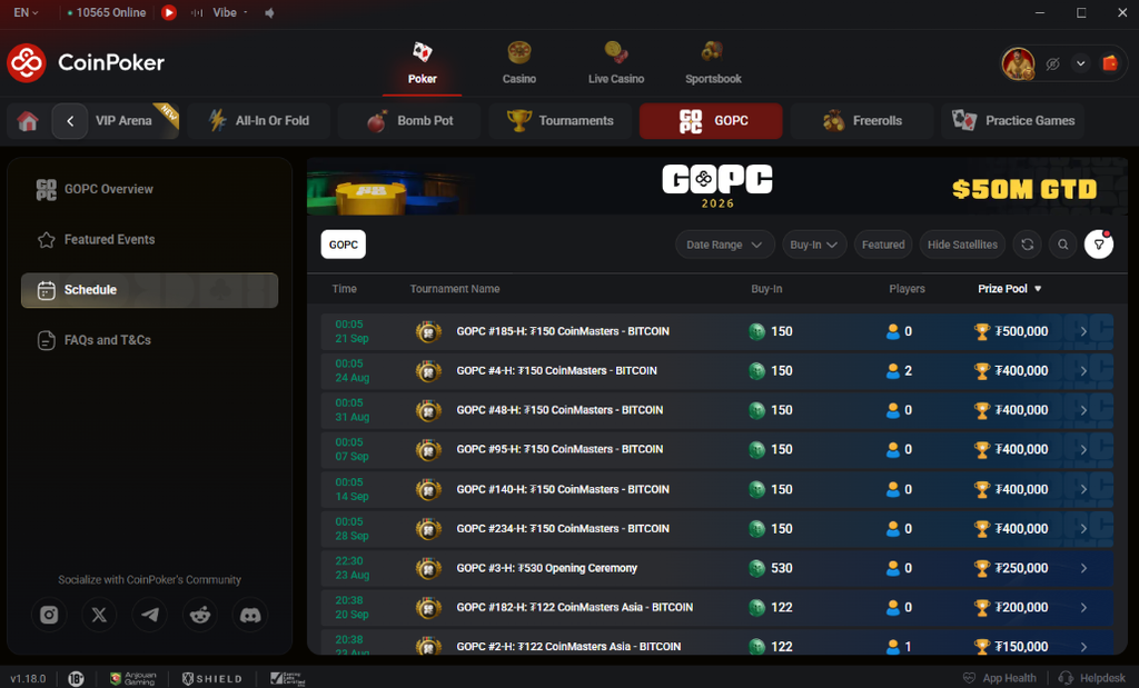CoinPoker GOPC schedule